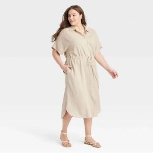a new day Tan Button-Up Shirt Dress